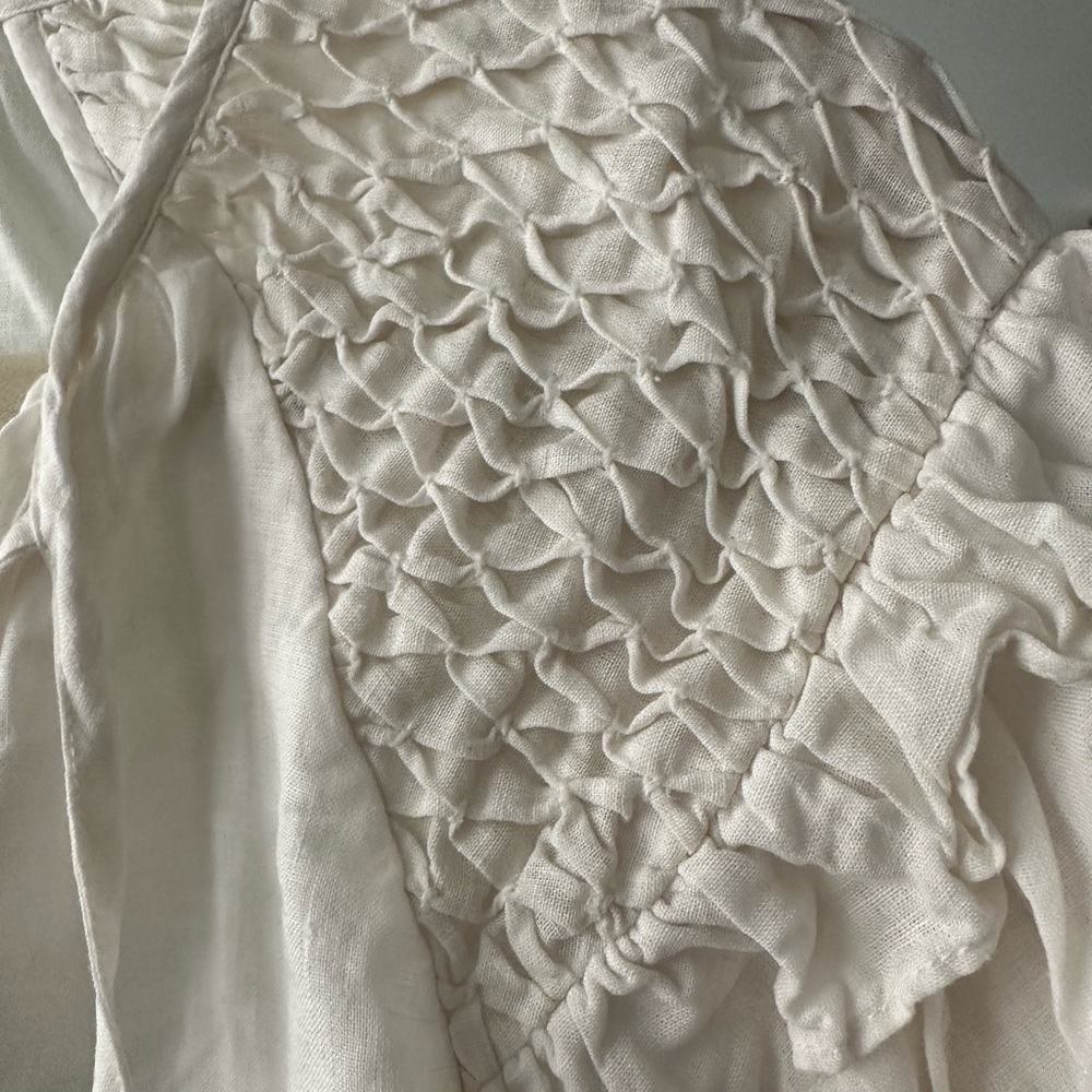 Anthropologie Self Contrast Smocked Linen Blouse - Picture 5 of 8